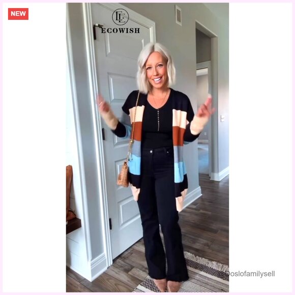 Women's Open Front Cardigan, Long Sleeve Knit Sweater with Pockets, Cozy - Picture 7 of 7